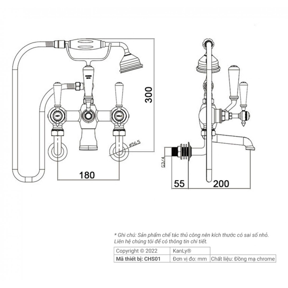 Sen Tắm Kanly CHS01 Nóng Lạnh Cổ Điển Đồng Mạ Chrome - Ảnh 4