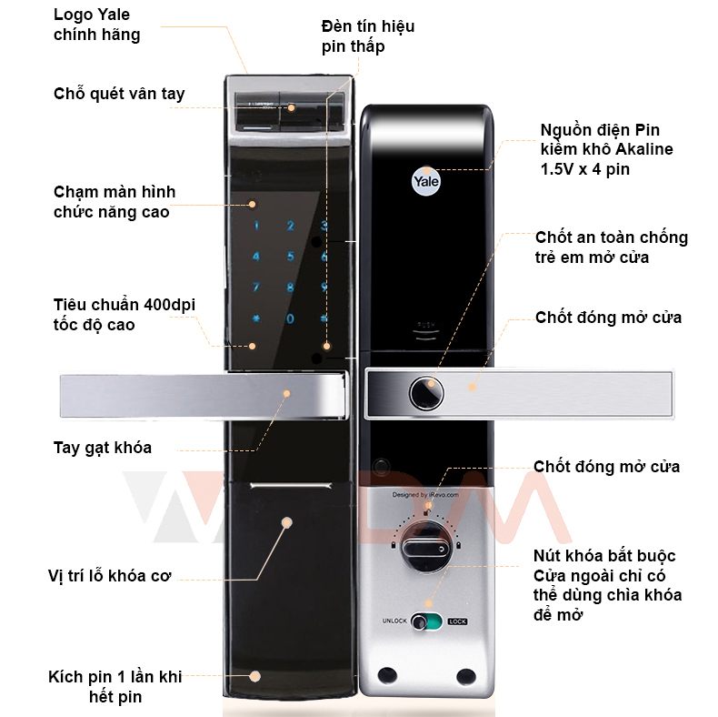 Bản vẽ chi tiết khóa thông minh Yale 4109