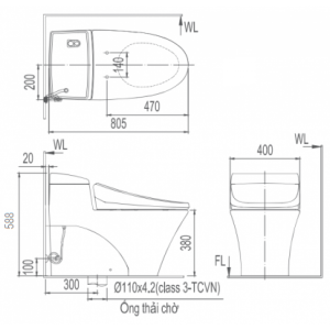 Bồn Cầu INAX AC-1008VRN (AC1008VRN) 1 Khối Aqua Ceramic Xả Nhấn