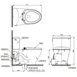 Bồn Cầu TOTO CS767RE4 (CS767E4) Hai Khối Nắp Rửa Cơ