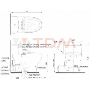 Bồn Cầu TOTO MS885DE2 Nắp Cơ Ecowasher