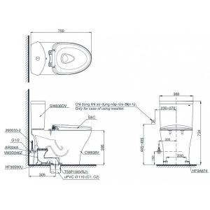 Bàn Cầu TOTO CS838DE4 Hai Khối Nắp Cơ