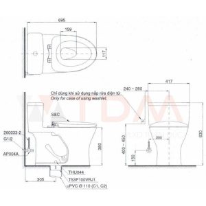 Bàn Cầu TOTO MS855DE2 Nắp Cơ Ecowasher