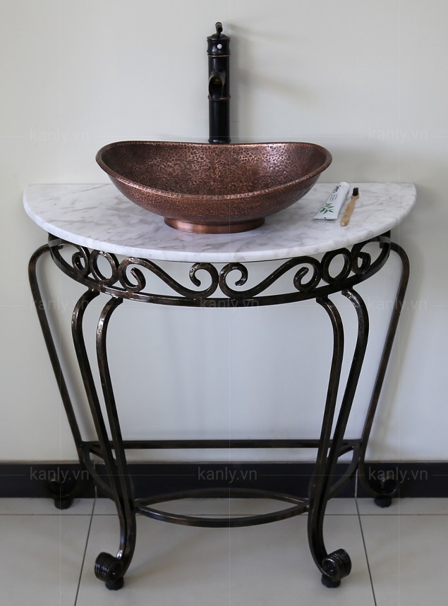 Hình thực tế bàn đặt lavabo Kanly FP06 mặt đá hình bán nguyệt