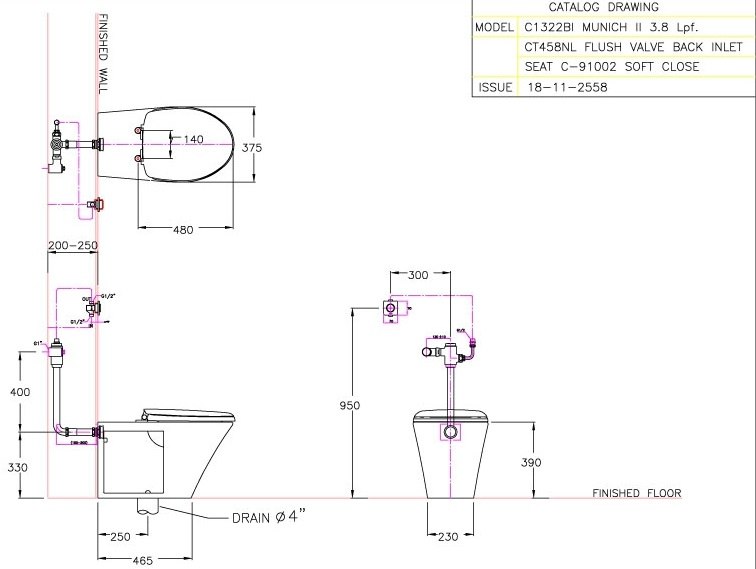 Bản vẽ kích thước bàn cầu cụt  Cotto C 1322 BI 