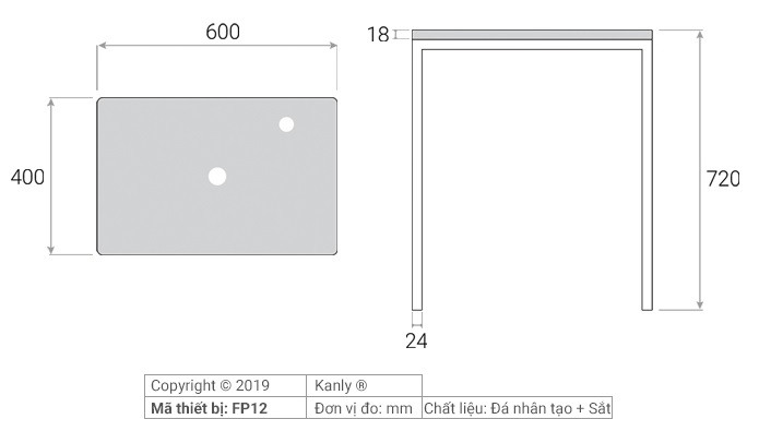 Bản vẽ bàn đặt chậu lavabo Kanly FP12 mặt đá