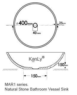 Bản vẽ kích thước chậu rửa mặt đá tự nhiên Kanly MAR17V