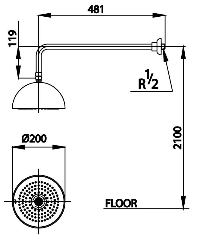 Bản vẽ kích thước bát sen âm tường màu đen Cotto z 002 bl