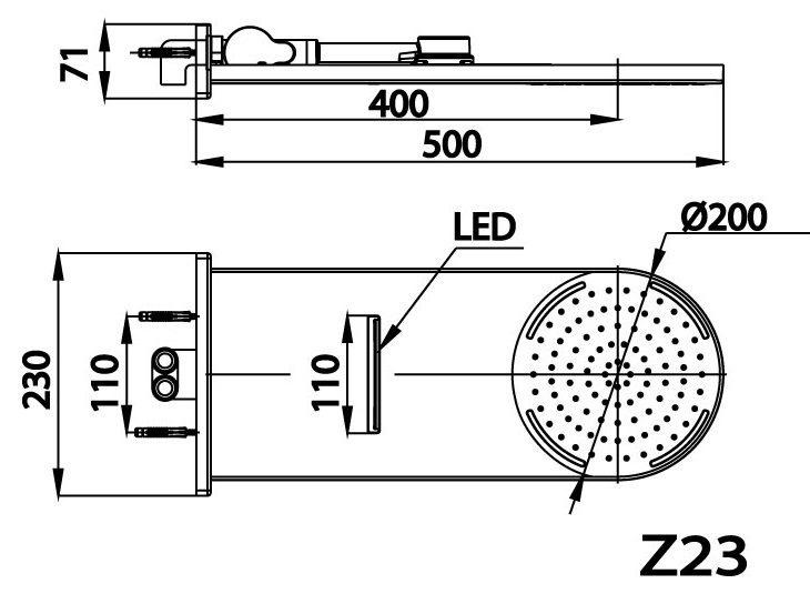Bản vẽ kích thước bát sen mưa gắn tường Cotto z23 wh