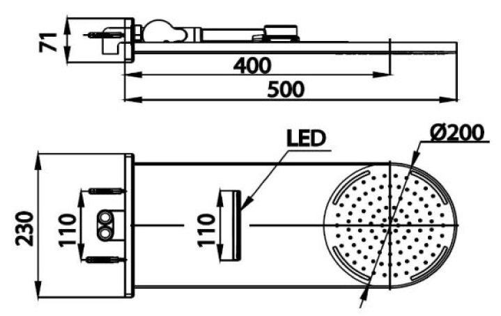 Bản vẽ kích thước bát sen mưa gắn tường Cotto z 23 có đèn Led