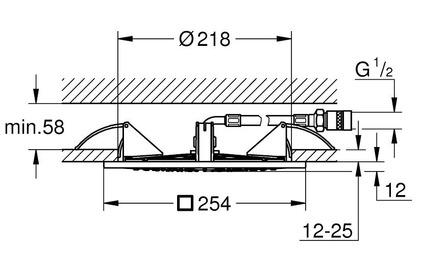 Bản vẽ kích thước bát sen 27467000 Grohe tròn âm trần