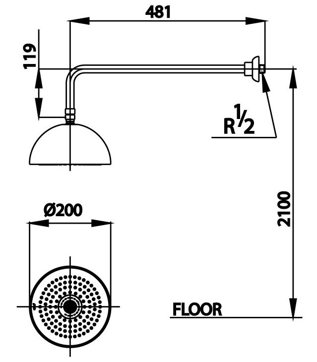 Bản vẽ kích thước bát sen âm tường Cotto Z 002 GR