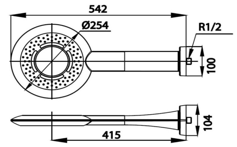 Bản vẽ kích thước bát sen mưa gắn tường Cotto Z24 BL có đèn Led