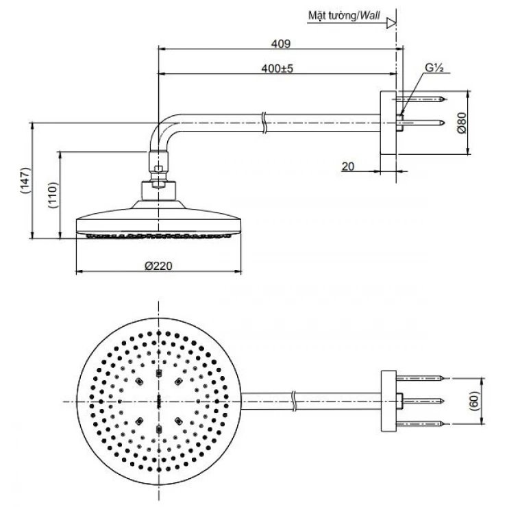 Bản vẽ bát sen tắm TBW 01003BB MBL TOTO gắn tường