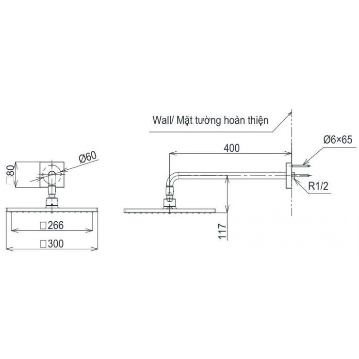 Bản vẽ bát sen tắm TBW 08003A MBL TOTO gắn tường