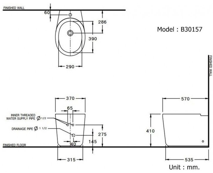 Bản vẽ kích thước bồn tiểu nữ b 30157 COTTO