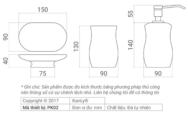 Bản vẽ kỹ thuật bộ lọ đựng phòng tắm Kanly PK02