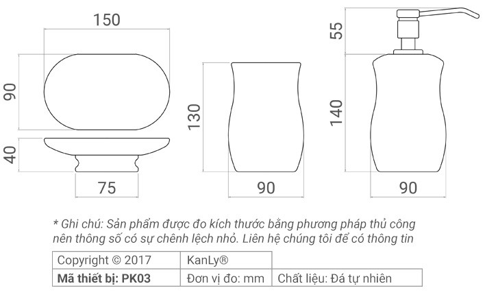 Bản vẽ kỹ thuật bộ lọ đựng phòng tắm Kanly PK03