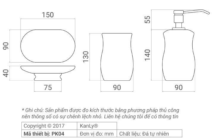 Bản vẽ kỹ thuật bộ lọ đựng phòng tắm Kanly PK04