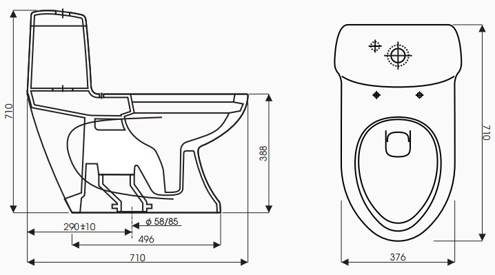 Bản vẽ kích thước bồn cầu CK50 Thiên Thanh Diamond