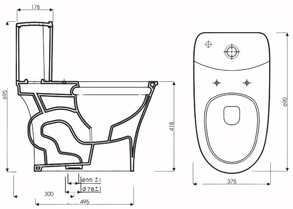 Bản vẽ kỹ thuật bàn cầu CK 66 Thiên Thanh Galaxy