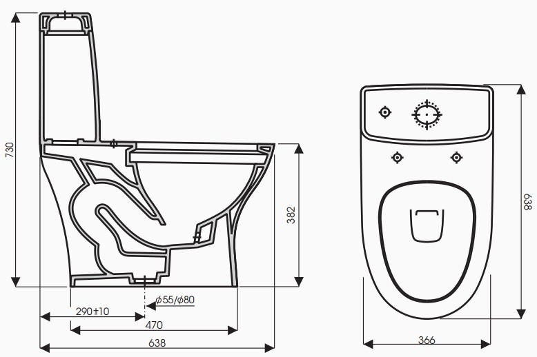Bản vẽ kích thước Toilet CK69 Thiên Thanh River