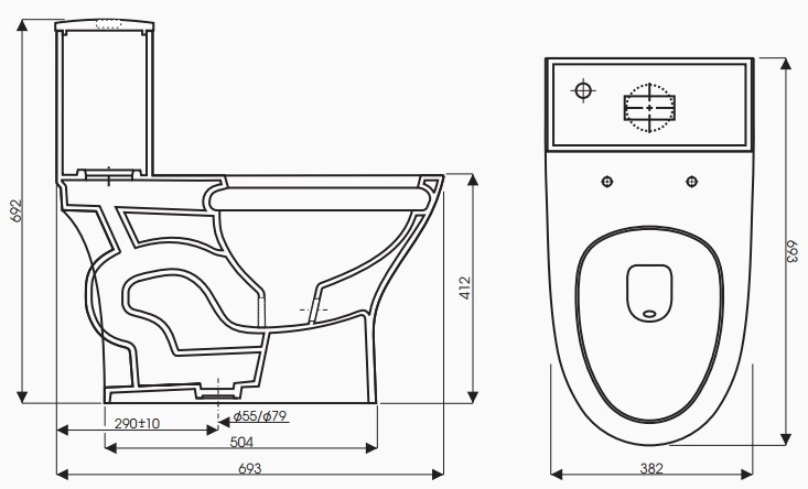 Bản vẽ kỹ thuật bàn cầu 1 khối Thiên Thanh CK79