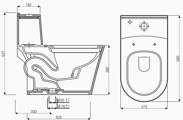 Bản vẽ kỹ thuật bồn cầu Lux Thiên Thanh CK 99