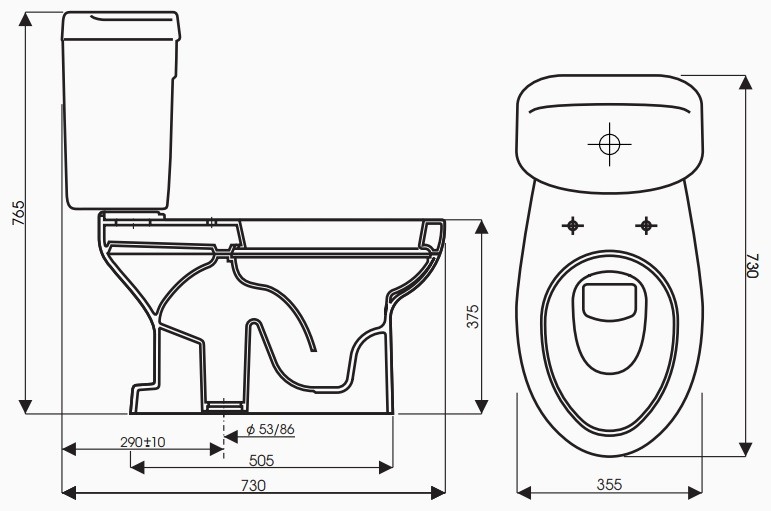 Bản vẽ kích thước toilet CD4829 Thiên Thanh King