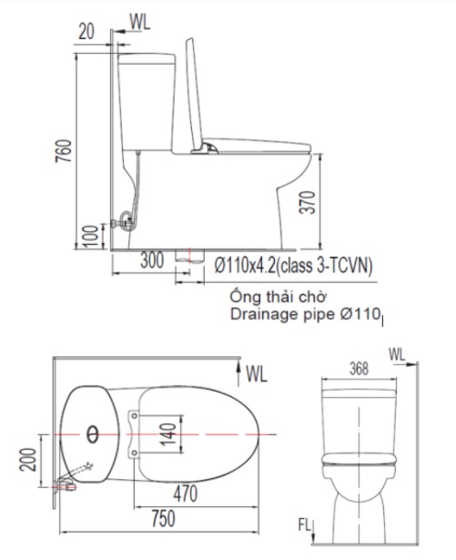 Bản vẽ bồn cầu VF2719 American Standard