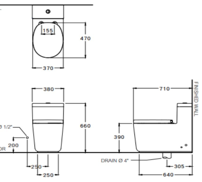 Bản vẽ kích thước bàn cầu 1 khối Cotto Quil CPW10007 MWH GR2