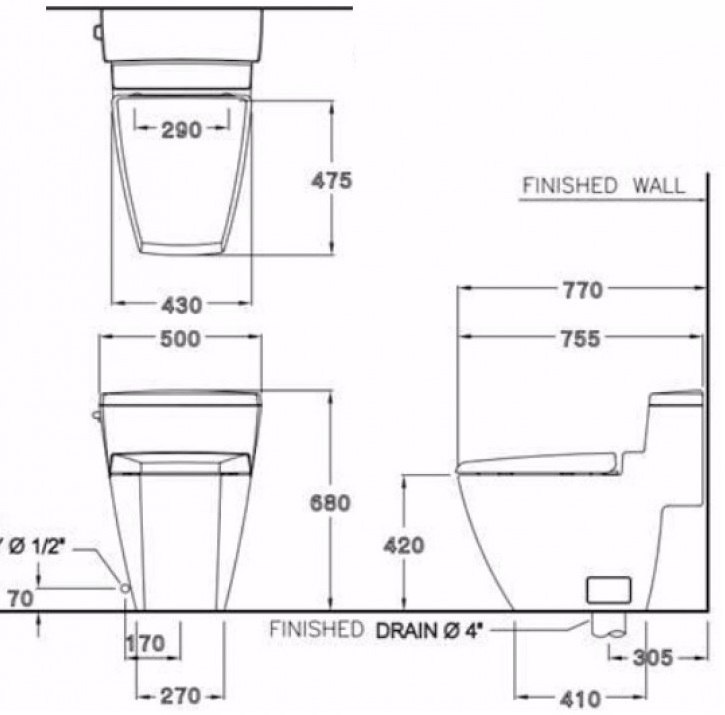 Bản vẽ kỹ thuật bồn cầu Cotto C10187