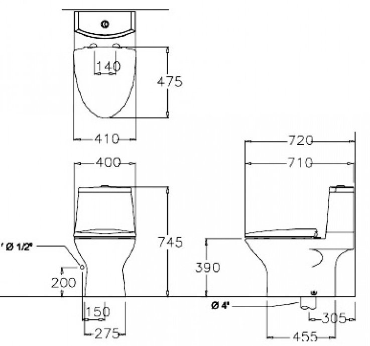 Bản vẽ kích thước bệt 2 khối Cotto C 12377