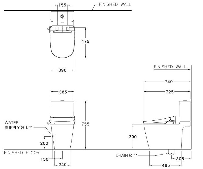 Bản vẽ kích thước bàn cầu Cotto C 125317