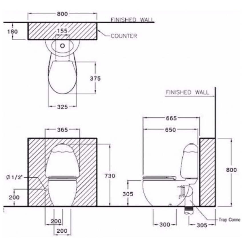 Bản vẽ kỹ thuật bồn cầu trẻ em Cotto C 15037 LM