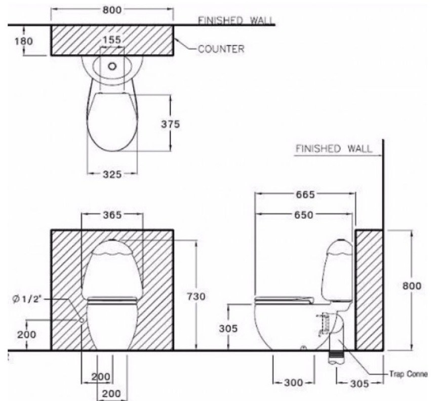 Bản vẽ kích thước bồn cầu trẻ em Cotto C 15037 RA