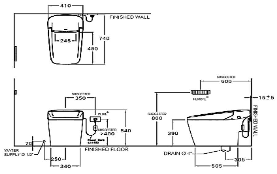 Bản vẽ kích thước bàn cầu Cotto C 10217
