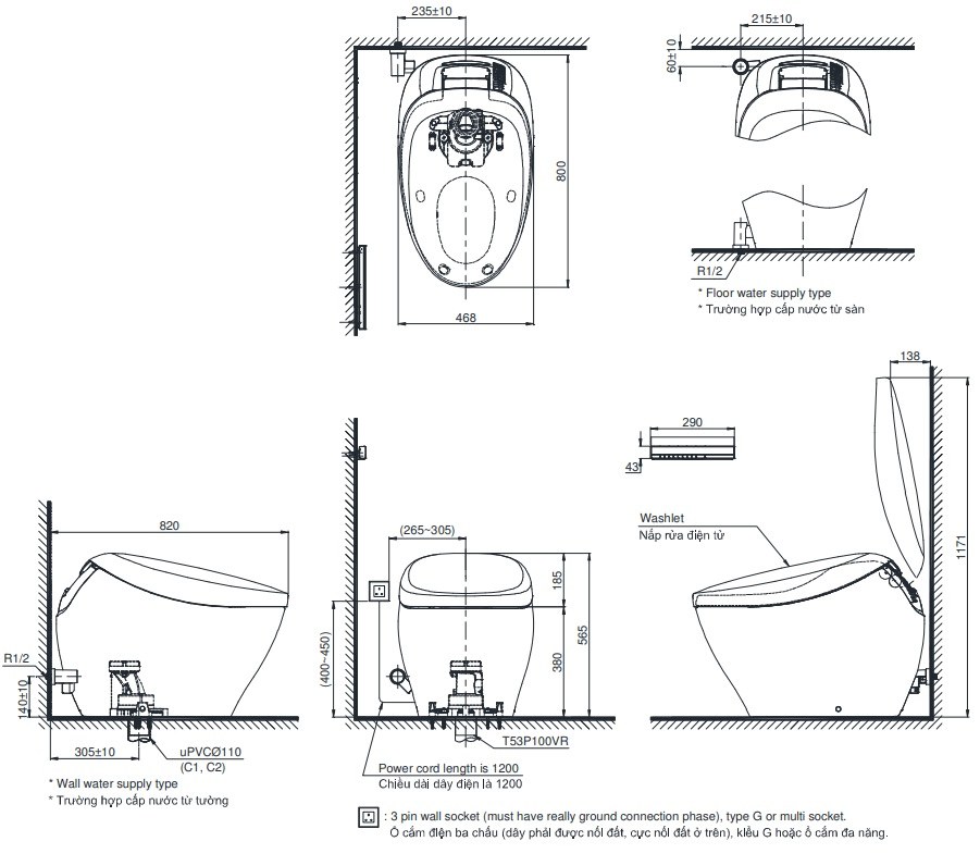Bản vẽ kích thước bồn cầu Neorest CS 902 VT TOTO NX