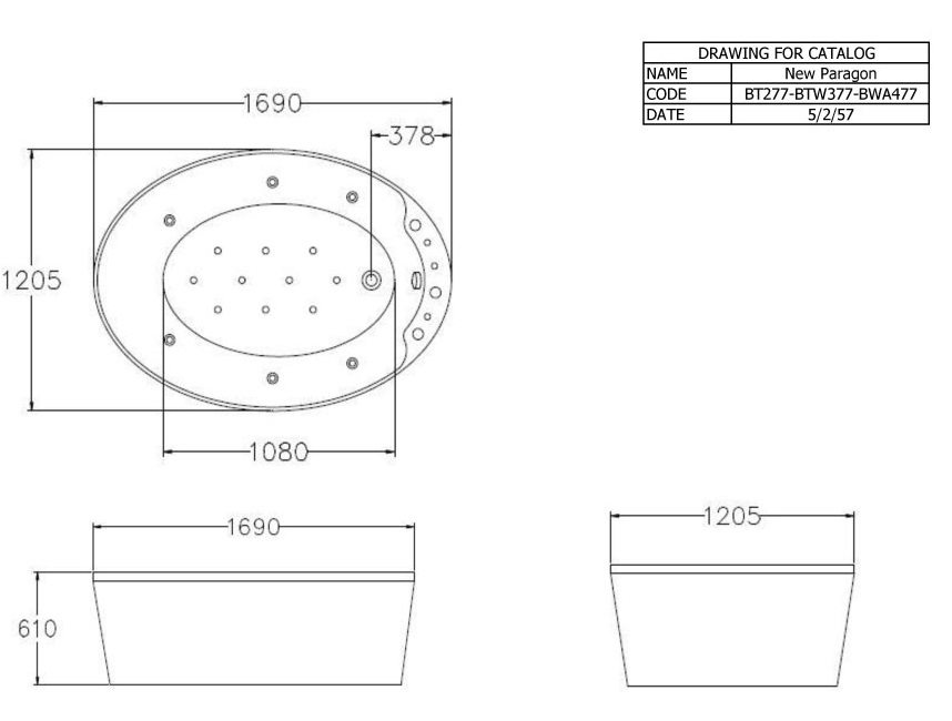 Bản vẽ bồn tắm massage đặt sàn BTW 377 PPH WH Cotto 1.7M