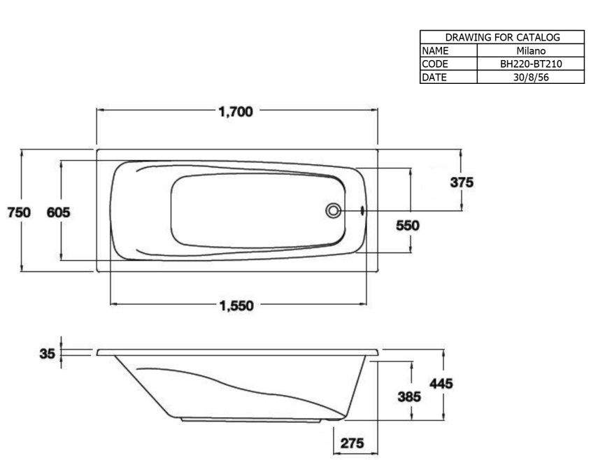 Bản vẽ kích thước bồn tắm xây bt 210pp hwh Cotto 1.7M