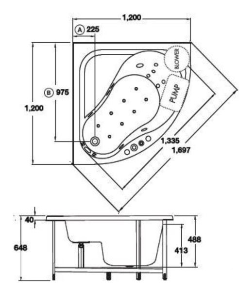 Bản vẽ bồn tắm góc nằm bt 234 pphCotto 1.2M