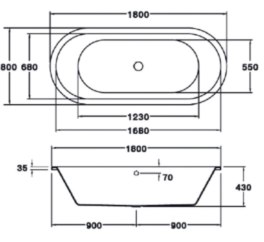 Bản vẽ bồn tắm nằm BT 239EL WH Cotto 1.8M