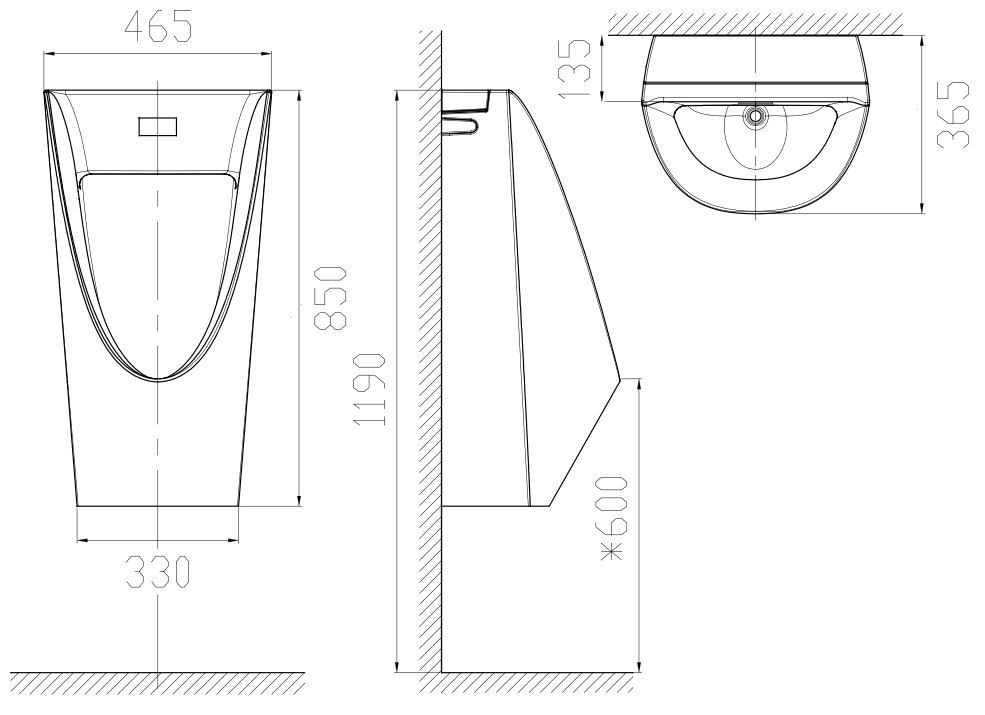 Bản vẽ kích thước bồn tiểu cảm ứng WF6507 American