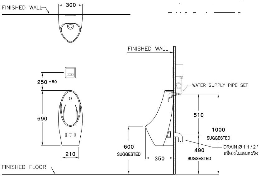 Bản vẽ kích thước bồn tiểu C3020 BI Cotto