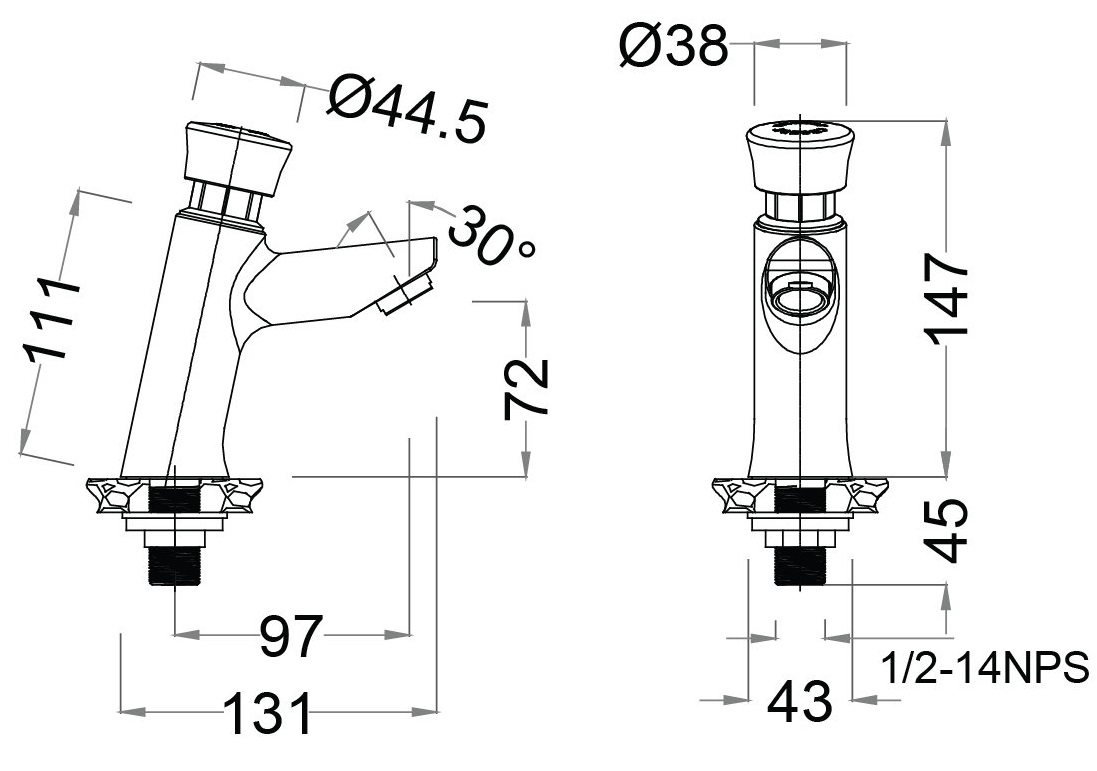 Bản vẽ kích thước vòi chậu rửa tay Caesar B054CU