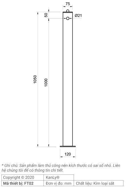 Bản vẽ kỹ thuật trụ vòi nước đặt sân vườn Kanly FT01