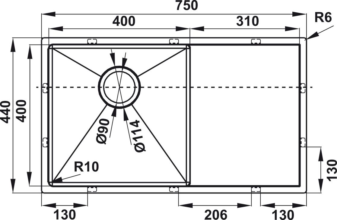Bản vẽ chậu bếp inox 304 Hafele 567.94.019 1 hộc cánh phải
