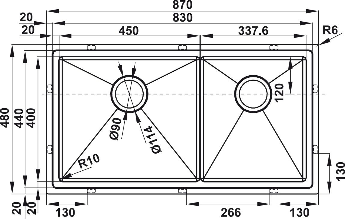 Bản vẽ chậu bếp inox 304 Hafele 567.94.039 2 hộc