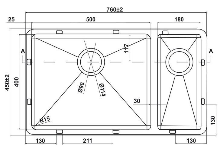 Bản vẽ chậu inox Hafele 567.94.080 2 hộc