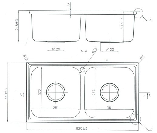Bản vẽ kỹ thuật chậu rửa bát inox S82 D Sơn Hà